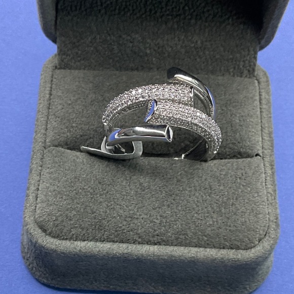 Unbranded Jewelry - Ring Silver Tone Pave Crystal Multi-Band Bypass Statement Style New